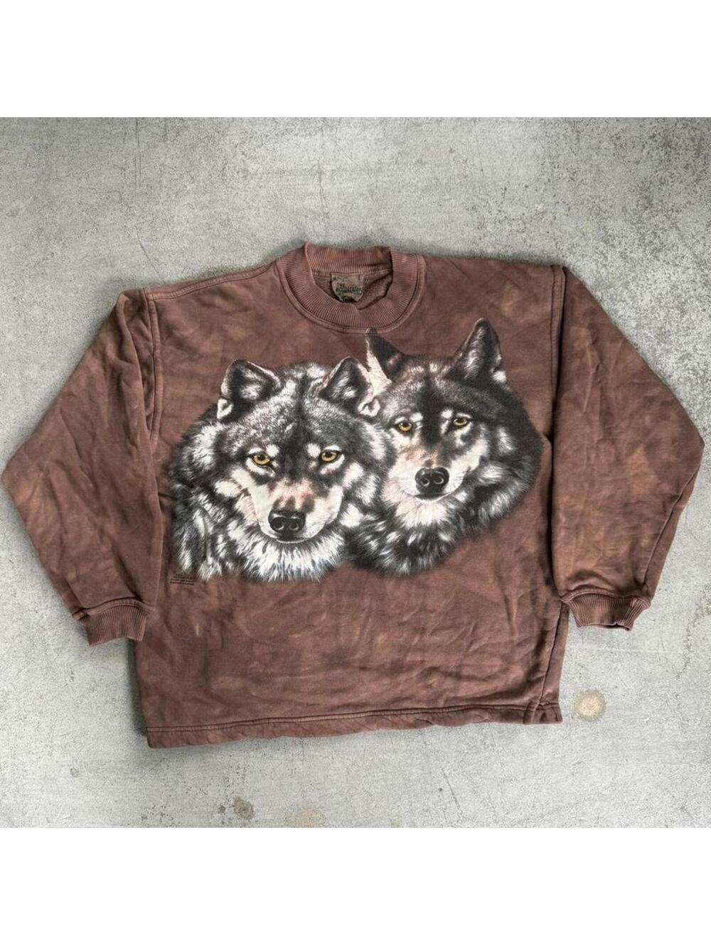 Vintage 90s The Mountain Wolves Nature Graphic Crewneck Sweatshirt